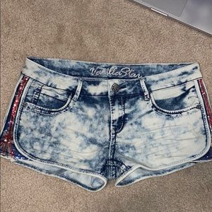 British flag sequin Jean shorts